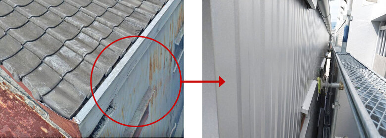 外壁修繕工事（左：施工前/右：施工後）